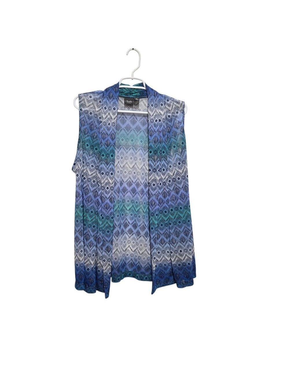 Chico's Travelers Blue Geometric Open Front Vest Size 2 L XL